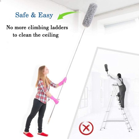 New Extendable Microfiber Soft Feather Duster for High and Standard Surface Cleaning, Foldable Long Rod for Ceiling Fans, Cobweb