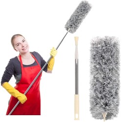 New Extendable Microfiber Soft Feather Duster for High and Standard Surface Cleaning, Foldable Long Rod for Ceiling Fans, Cobweb